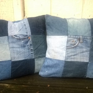 Upcycled Denim Throw Pillow Set Matching Pair Patchwork - Etsy