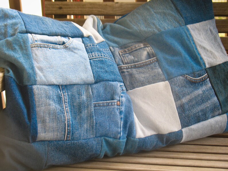 Upcycled Denim Pillow Shams Jean Patchwork image 1
