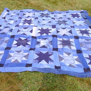 Star Denim Quilt - Upcycled Jean Blanket - Repurposed Denim Patchwork Quilt - Modern Denim Quilt