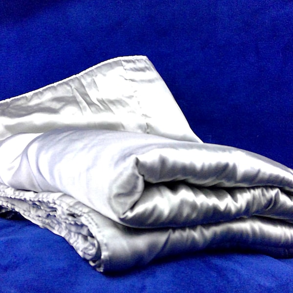 Silver Satin Blanket Throw, Large Luxurious Accent Blanket, Living room Accent, Bedroom throw blanket