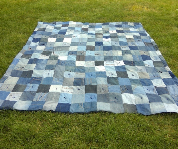 Blue Jean Denim Quilt Upcycled Denim Patchwork Quilt | Etsy