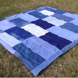 Upcycled Denim Quilt Recycled Jeans Quilt Giant Patchwork Quilt Picnic ...