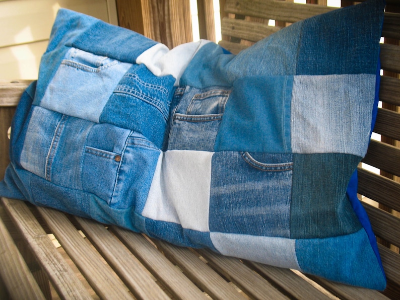Upcycled Denim Pillow Shams Jean Patchwork image 2
