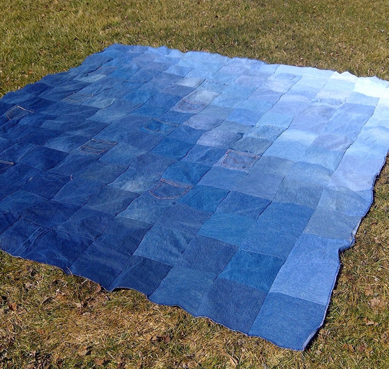 Upcycled Denim Picnic Blanket Repurposed Jean Beach Blanket Etsy