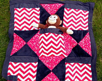 Upcycled Buddy Blankie - Denim Patchwork Blanket - Keepsake Memory Quilt - Repurposed Jeans Quilt - Stuffed Animal Blanket