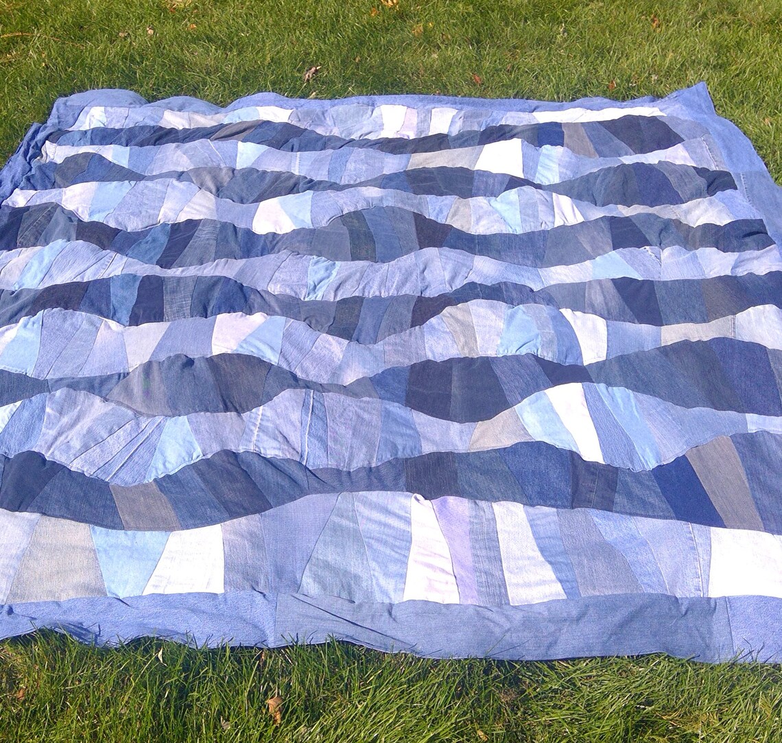 Upcycled Denim Picnic Blanket Repurposed Jean Beach Blanket Etsy