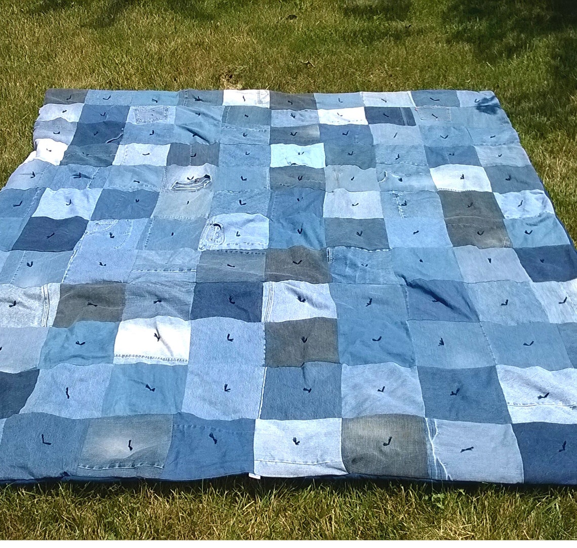 Upcycled Denim Picnic Blanket Repurposed Jean Beach Blanket Etsy