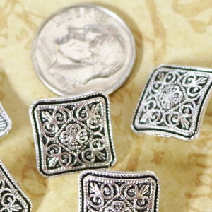 25 Metal Shank Sewing Buttons, Square Shape, Approx. 1/2-inch, 14 mm, Scandinavian Antique Silver tone