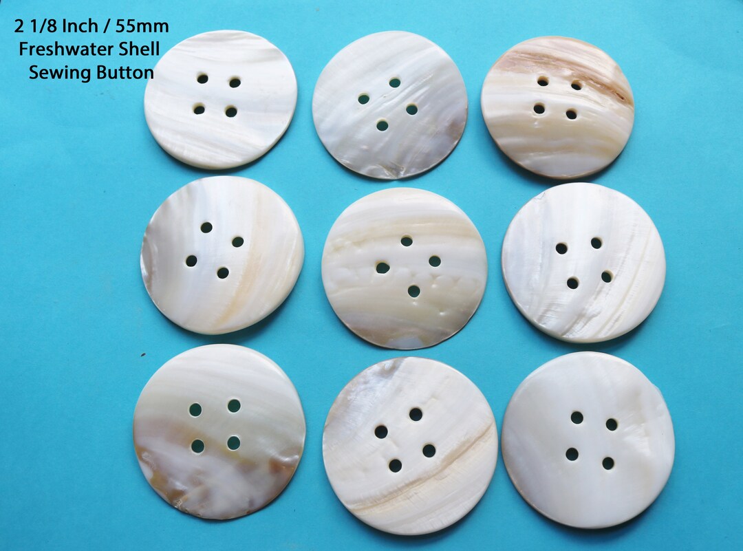 5 Giant Freshwater Shell Sewing Buttons: Variegated Cream, Gray, Beige ...