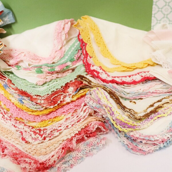 Ladies Hankie Lot of 50 Handkerchiefs, Many with Crochet edges