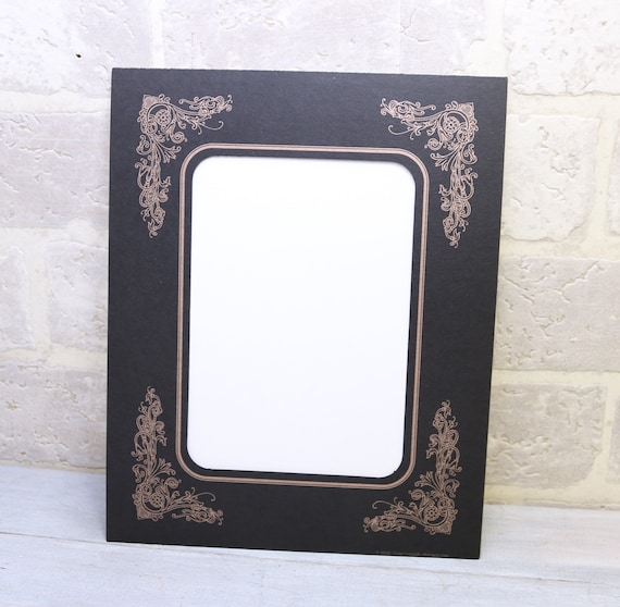 Black 11x14 inch for 8 x 10 Photo, Acid Free Thin Cardstock Photo Mats with Gold Design