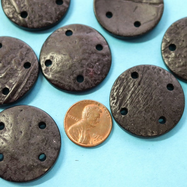 10 / 20 Large Unique Coconut buttons, 1 1/8 inch, 4 hole  Natural Fiber, Prussian Blue, Sewing and craft