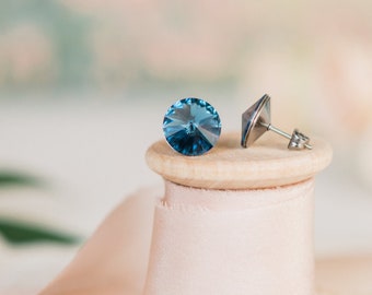 bridesmaid wedding earrings, navy blue denim, statement earrings