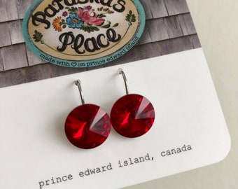 birthstone crystal earrings | studs or lever back | stainless steel | sterling silver | birthday | 12mm