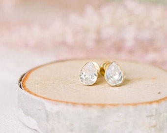 dainty sterling silver stud earring pear shaped minimalist stud | 8mm