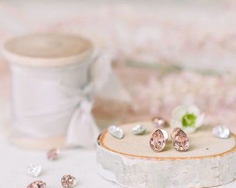 petite pear studs | sterling silver | diamond | vintage rose | 8mm