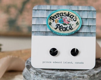 minimalist black crystal stud earrings stainless steel hypoallergenic | 8mm