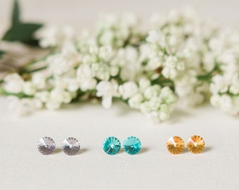 2 pairs small dainty crystal stud earrings | summer special | stainless steel | hypoallergenic | 8mm