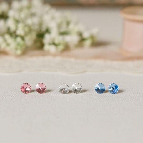 summer special | 2 pairs | mini swarovski crystal stud earrings | stainless steel | hypoallergenic | 8mm