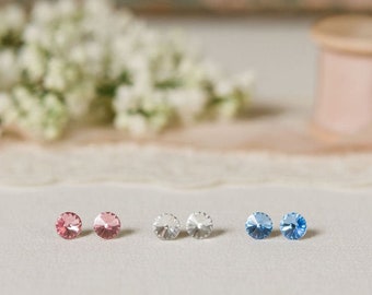 summer special | 2 pairs | mini swarovski crystal stud earrings | stainless steel | hypoallergenic | 8mm | 002