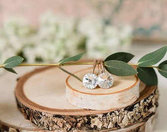 birthstone earrings | crystal | sterling silver | gold | rose gold | lever back | birthday | 12mm