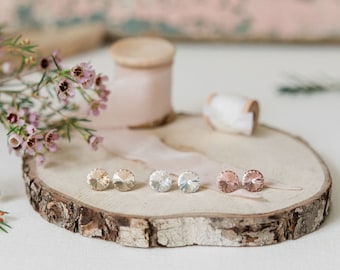 10mm crystal stud earrings, stainless steel, 10mm rivoli, paraska's place