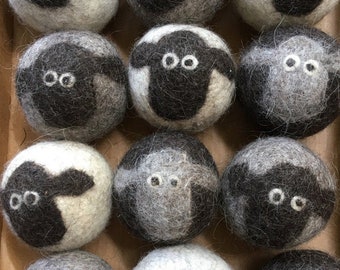 Sheep Faced Dryer Balls, Handmade Wool Dryer Balls, Solid Icelandic Wool.  Buy 4 and Get Free Shipping in USA!