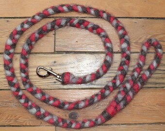 Icelandic Wool Dog clip Lead almost 6 Feet Long. Handmade with Wool from My Flock of Pet Sheep. Red, Black, Gray