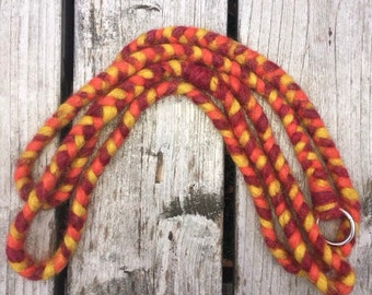Fire Colored Dog Slip Lead made of 100% Icelandic Wool. 6 foot Leash for Agility Barn Hunt Lure Coursing.