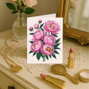 Pink Peony Greeting Cards - Set of 10 Blank Floral Notecards With ...
