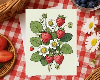 Strawberry Floral Notecards: Botanical Garden Gift Card Set (Set of 10)