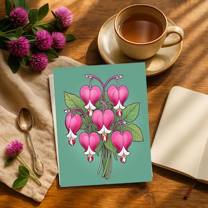 Cartes de voeux Cœurs saignants - Lot de 10 cartes de correspondance florales vierges avec enveloppes, papeterie botanique rose, coffret cadeau élégant pour amateur de jardin