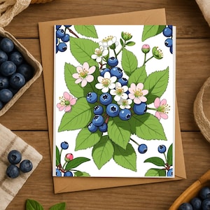 Cartes de voeux myrtille - lot de 10 cartes de correspondance botaniques vierges avec enveloppes, papeterie de petits fruits, coffret cadeau élégant jardin