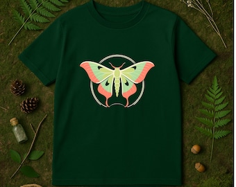 Luna Moth Kids T-Shirt: Pastel Butterfly Cotton Tee