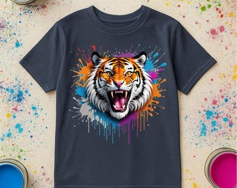 Kinder T-Shirt mit Tiger: Buntes Dschungeltier-Grafik-T-Shirt