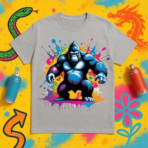 Gorilla Graphic Tee for Adults, Bold Streetwear Ape Shirt, Color Splash Jungle T-Shirt, Wild Animal Gift Idea, Fun Gift for Him or Her