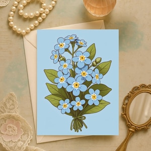 Cartes de vœux pour ne pas m'oublier : lot de 10 cartes de correspondance florales vierges avec enveloppes, papeterie botanique bleue, lot de cartes-cadeau fleurs élégantes