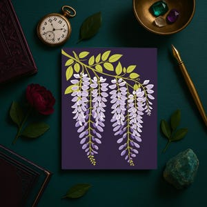 Cartes de voeux fleurs de glycine - Lot de 10 cartes de correspondance florales vierges avec enveloppes, papeterie botanique violette, coffret cadeau de cartes florales élégantes