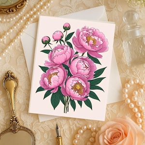 Cartes de voeux pivoine rose - lot de 10 cartes de correspondance florales vierges avec enveloppes, papeterie artistique florale botanique, coffret cadeau élégant