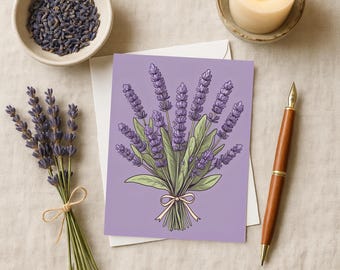 Tarjetas florales de lavanda: Juego de tarjetas de felicitación botánicas