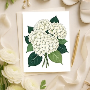 Cartes de voeux hortensias blancs - Lot de 10 cartes de correspondance florales vierges avec enveloppes, papeterie botanique élégante, coffret cadeau de fleurs classiques