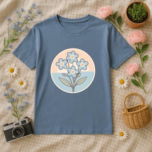 Bohemian Cottagecore Forget-Me-Not Flowers Floral T-Shirt, Spring Gardeners Tee, Nature Lovers Gift, Botanical Shirt, Softstyle Top