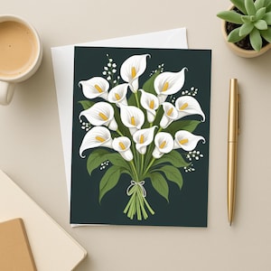 Calla Lily Greeting Cards - Set of 10 Blank Floral Notecards with Envelopes, Elegant White Flower Stationery, Botanical Floral Gift Card Set