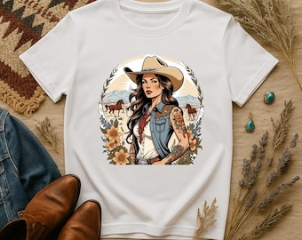 T-shirt cow-girl : t-shirt graphique Western Art, style rodéo