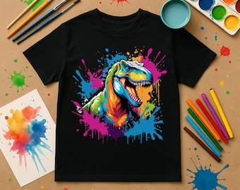 Kids T-Rex Graphic Tee: Color Splash Dinosaur Shirt