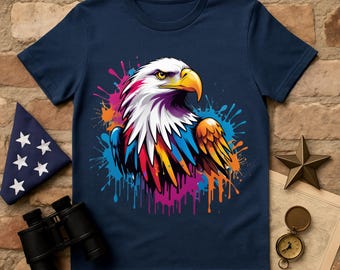 Eagle Graphic Tee: Patriotic Color Splash Bird of Prey Shirt
