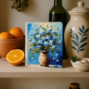 Cartes de voeux florales de myosotis - Lot de 10 cartes de correspondance vierges avec enveloppes, papeterie impressionniste fleurs bleues, coffret cadeau d'art botanique