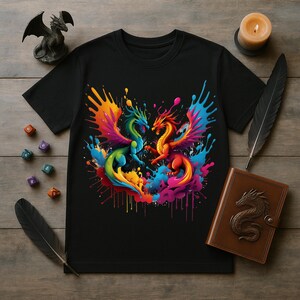 Vibrant Dragon Art T-Shirt - Unisex Softstyle Tee, Graphic Shirt, Gift for Fantasy Lovers, Colorful Casual Wear, Dragon Lover Apparel, D&D