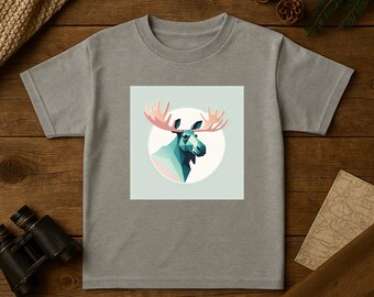 T-shirt met geometrische elanden voor kinderen: zacht katoenen Woodland-T-shirt