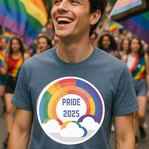 Pride 2025 Rainbow T-Shirt, Unisex Softstyle Tee for LGBTQ+ Pride, Festival Shirt, Gift for Allies, Celebration Wear